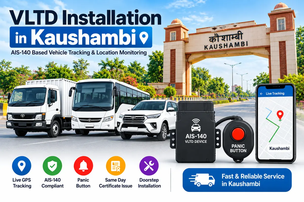 AIS-140 VLTD installation aur GPS vehicle tracking service in Kaushambi, RTO UP-73