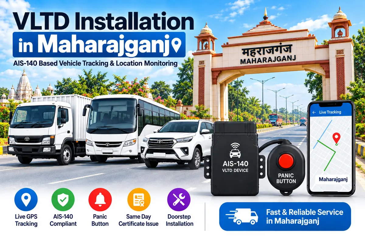 AIS-140 VLTD installation aur GPS vehicle tracking service in Maharajganj, RTO UP-56